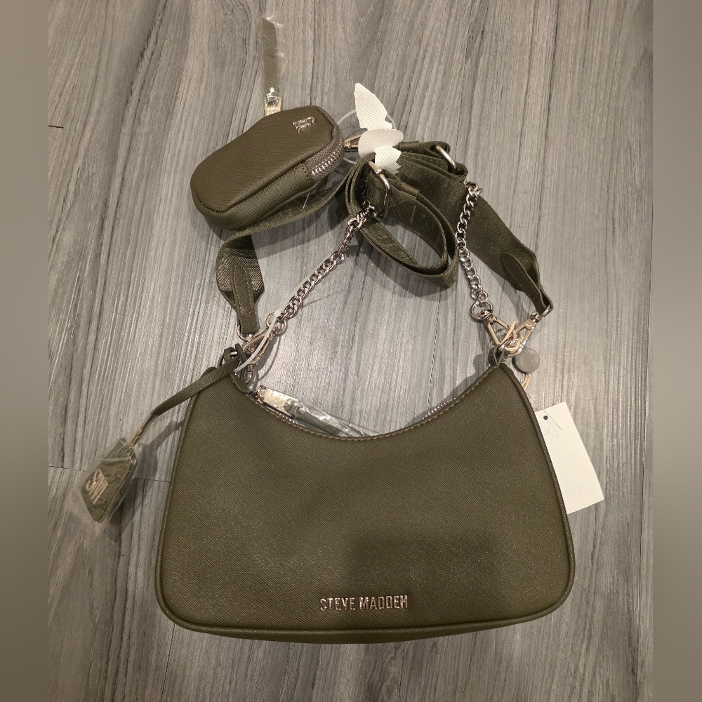 Steve Madden Women's Bvital Crossbody Shoulder Bag Saffiano Olive Green NWT Rare